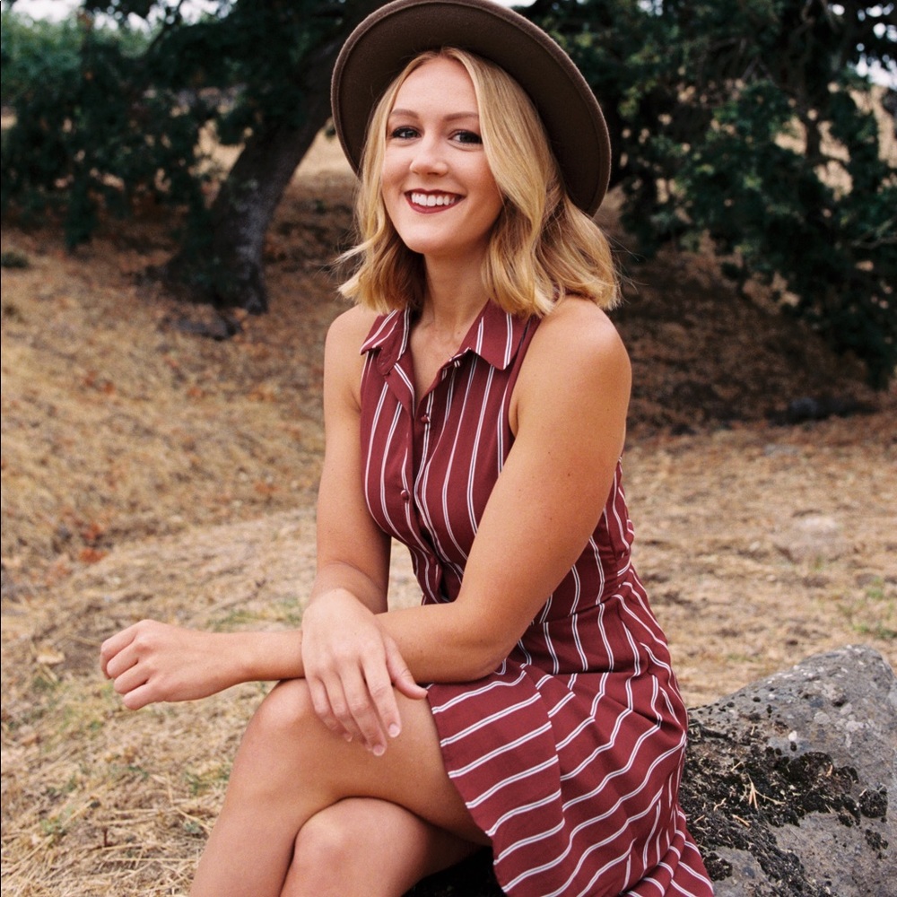 Red Striped Collared Shirt Dress